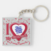 Porte-clés I Love My Girlfriend Photo Coeurs rouges Gris (Dos)