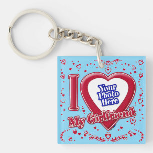 Porte-clés I Love My Girlfriend Photo Coeurs rouges Turquoise