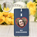 Porte-clés I Love My Girlfriend Photo personnalisée<br><div class="desc">Téléchargez une photo, customisez le texte et créez facilement votre porte - clé personnalisé. Cliquez sur MODIFIER pour modifier la couleur de l'arrière - plan. Vous pouvez TRANSFÉRER ce DESIGN sur d'autres produits Zazzle et l'ajuster à la plupart des articles Zazzle. Les conceptions Studio standard sont faites dans des graphiques...</div>