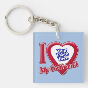 Porte-clés I Love My Girlfriend Photo Red Heart Baby Blue