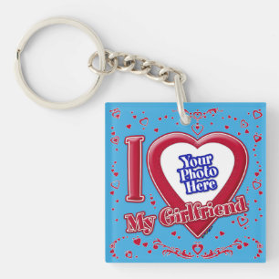 Porte-clés I Love My Girlfriend Photo Red Hearts Turquoise
