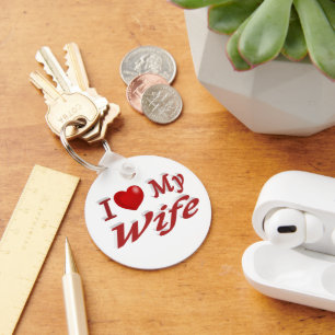 Porte-clés I Love My Wife texte rouge mignon