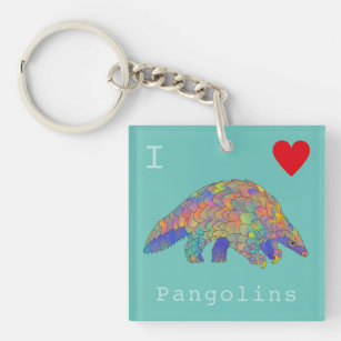 Porte-clés I Love Pangolins Colorful Animal Activism Art