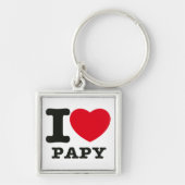Porte-clés "I Love Papy" Typographie Noire Dit Red Heart (Devant)
