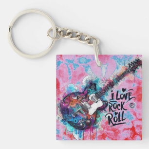 Porte-clés I Love Rock N Roll Guitare Électrique Peinture