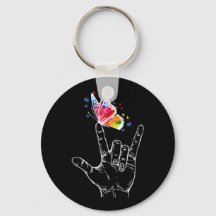 Porte-clés I Love You Hand Sign Language Butterfly Autism