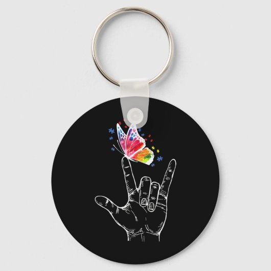 Porte-clés I Love You Hand Sign Language Butterfly Puzzle Pie (Recto)