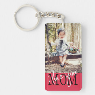 Porte-clés I Love You Maman Rose Gold Photo personnalisée