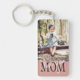 Porte-clés I Love You Mom Bright Rose Gold Custom Photo