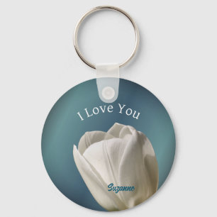 Porte-clés I Love You White Tulip Flower Personnalisé