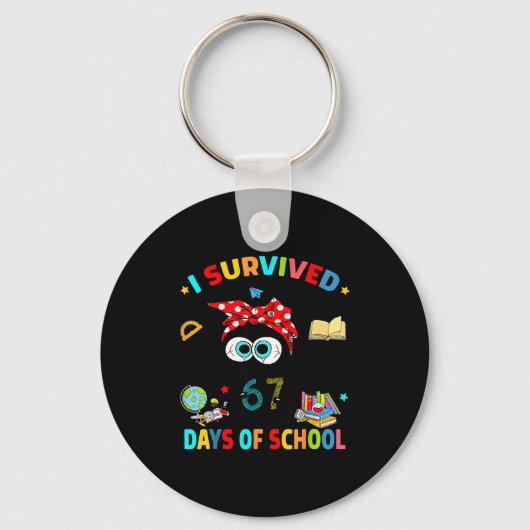 Porte-clés I Survived 67 Days Of School Funny Black Cat Six S (Recto)