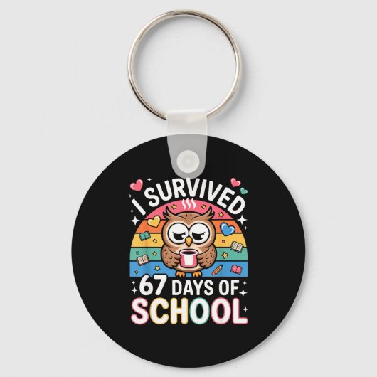 Porte-clés I Survived 67 Days Of School Funny Coffee Owl Scho (Recto)