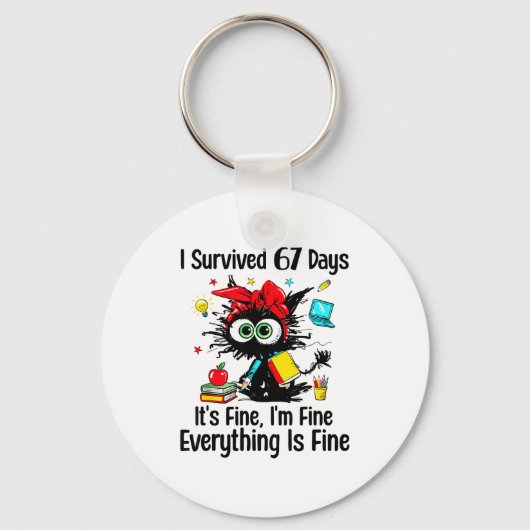 Porte-clés I Survived 67 Days Of School Teacher Students Cat  (Recto)