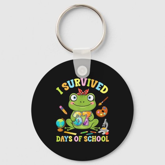 Porte-clés I Survived Six Seven Days Of School Cute Frog Stud (Recto)