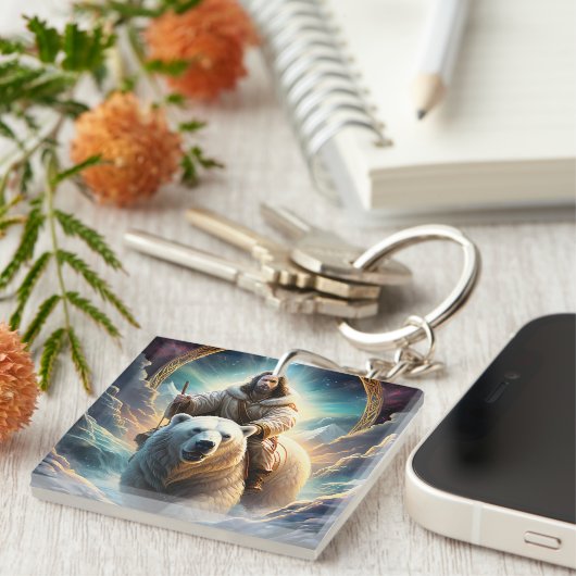 Porte-clés (IA générée) Jésus sur un ours polaire (Devant Droit)