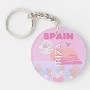 Porte-clés Ibiza, Espagne, Art Voyage, Art Preppy, Rose
