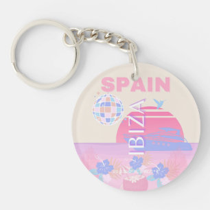 Porte-clés Ibiza, Espagne, Art Voyage, Art Preppy, Rose