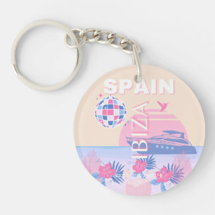 Porte-clés Ibiza, Espagne, Art Voyage, Art Preppy, Rose, Past