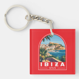 Porte-clés Ibiza Espagne Illustration Art de Voyage Vintage