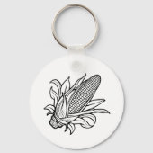Porte-clés Icône de côte de maïs noir et blanc avec feuille (Recto)