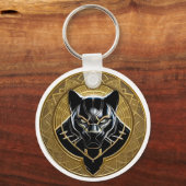 Porte-clés Icône Panthère Noire Avec Arrière-Plan Géométrique (Verso)