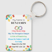 Porte-clés ID d'autisme Insigne d'alerte Médicale pour enfant (Verso)