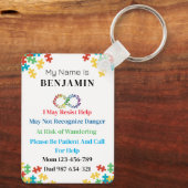 Porte-clés ID d'autisme Insigne d'alerte Médicale pour enfant (Verso)