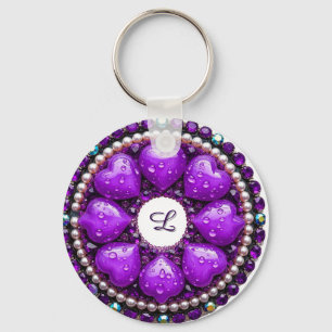 Porte-clés 💜 Idée Cadeau Bijou Cœur Violet avec Nom Personna