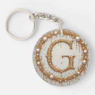 Porte-clés Idée cadeau élégante lettre G en or avec accent de