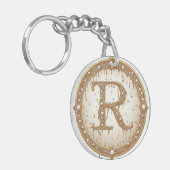 Porte-clés Idée de cadeau initiale R monogramme perle de mari (Devant gauche)