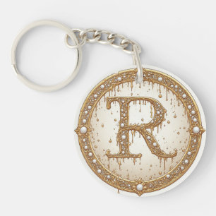 Porte-clés Idée de cadeau initiale R monogramme perle de mari
