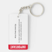 Porte-clés Identification de la photo d'identité de l'enfant (Dos)