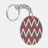 Porte-clés Ikat Chevron Stripes - Rouge, Blanc et Gris / Gris (Devant gauche)