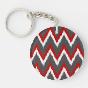 Porte-clés Ikat Chevron Stripes - Rouge, Blanc et Gris / Gris