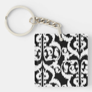 Porte-clés Ikat damas mauresque - blanc et noir