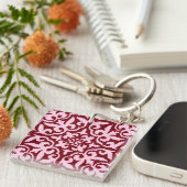 Porte-clés Ikat damask pattern - Bourgogne et rose (Devant Droit)