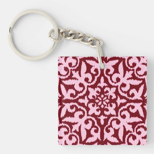 Porte-clés Ikat damask pattern - Bourgogne et rose (Devant)