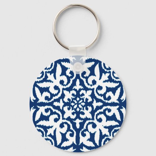 Porte-clés Ikat damask pattern - Cobalt bleu et blanc (Recto)