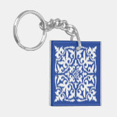 Porte-clés Ikat damask pattern - cobalt bleu et blanc (Devant gauche)