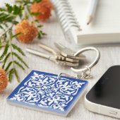 Porte-clés Ikat damask pattern - cobalt bleu et blanc (Devant Droit)