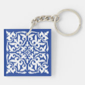 Porte-clés Ikat damask pattern - cobalt bleu et blanc (Dos)