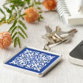 Porte-clés Ikat damask pattern - cobalt bleu et blanc (Côté)