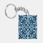 Porte-clés Ikat damask pattern - Indigo foncé et bleu clair (Devant gauche)