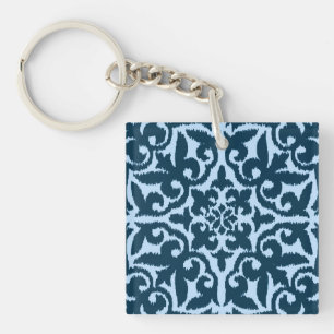 Porte-clés Ikat damask pattern - Indigo foncé et bleu clair