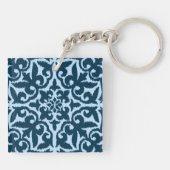 Porte-clés Ikat damask pattern - Indigo foncé et bleu clair (Dos)