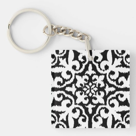 Porte-clés Ikat damask pattern - noir et blanc (Devant)