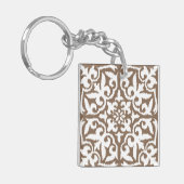 Porte-clés Ikat damask pattern - Taupe Tan et Blanc (Devant gauche)