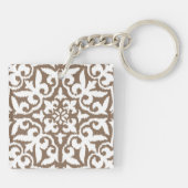 Porte-clés Ikat damask pattern - Taupe Tan et Blanc (Dos)