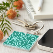 Porte-clés Ikat damask pattern - Turquoise et Aqua (Devant Droit)
