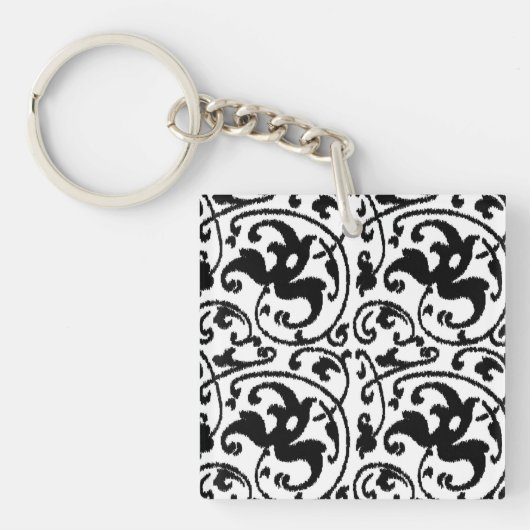 Porte-clés Ikat Floral Damask - Blanc et Noir (Devant)